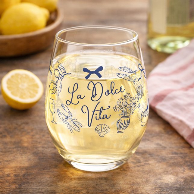 La Dolce Vita Whimsical Italian Themed Stemless Wine Glass (La Dolce Vita Whimsical Italian Themed Stemless Wine Glass)