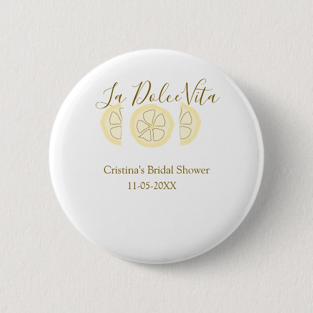 La Dolce Vita yellow lemon bridal shower pastel bo Button (Front)