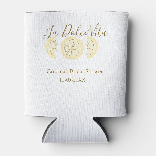 La Dolce Vita yellow lemon bridal shower pastel bo Can Cooler (Front)