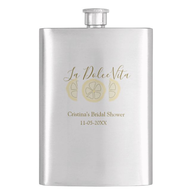 La Dolce Vita yellow lemon bridal shower pastel bo Flask (Front)