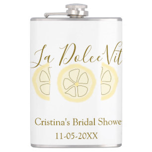 La Dolce Vita yellow lemon bridal shower pastel bo Flask