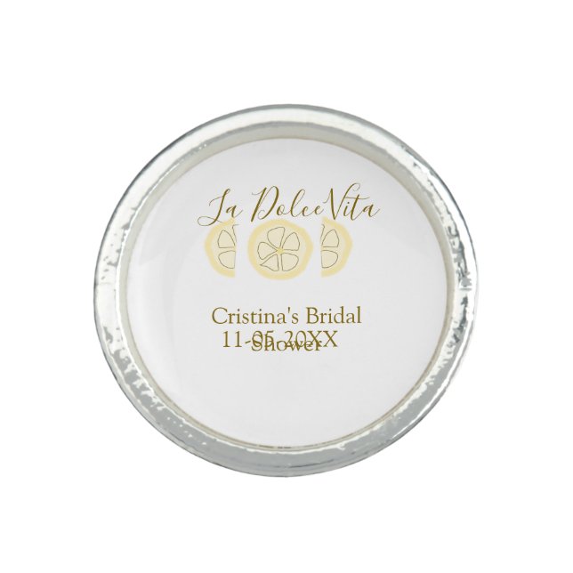 La Dolce Vita yellow lemon bridal shower pastel bo Ring (Front)
