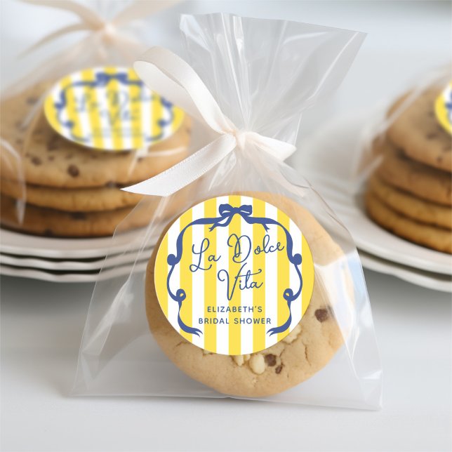 La Dolce Vita Yellow Stripe Bridal Shower Classic Round Sticker (La Dolce Vita Yellow Stripe Bridal Shower Classic Round Sticker)