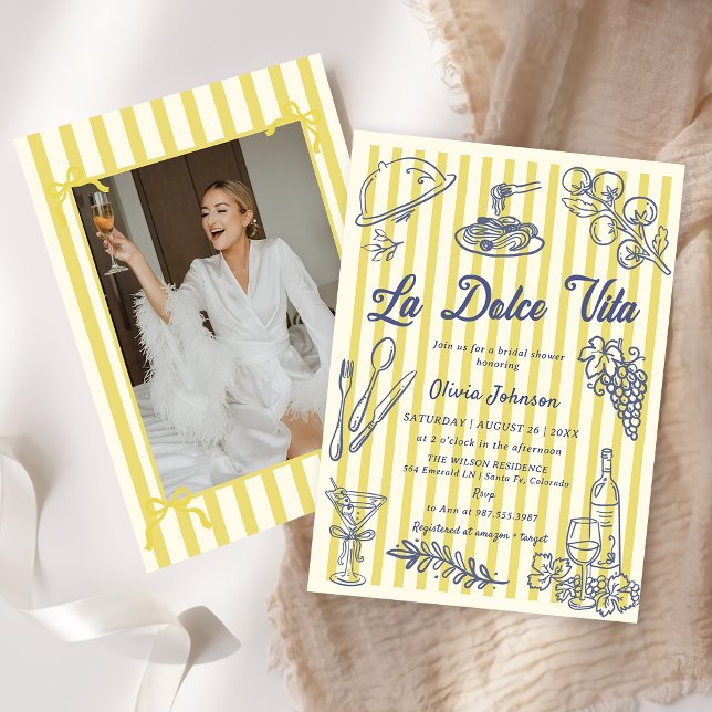La Dolce Vita Yellow Stripes Italian Bridal Shower Invitation (Creator Uploaded)