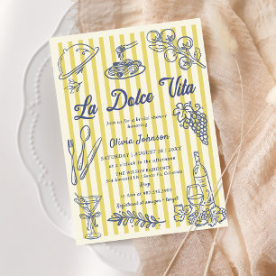 La Dolce Vita Yellow Stripes Italian Bridal Shower Invitation