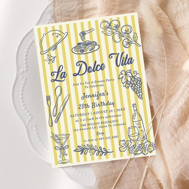 La Dolce Vita Yellow Stripes Italian Dinner Party  Invitation (Creator Uploaded)