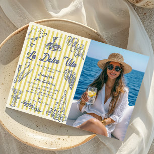 La Dolce Vita Yellow Stripes Italian Dinner Photo Invitation