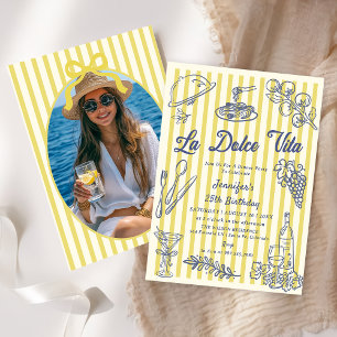 La Dolce Vita Yellow Stripes Italian Dinner Photo Invitation