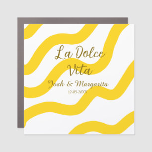 La Dolce Vita yellow wedding couple Name date glit Car Magnet