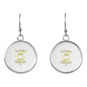 La Dolce Vita yellow wedding couple Name date glit Earrings