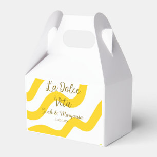 La Dolce Vita yellow wedding couple Name date glit Favor Boxes