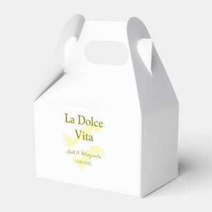 La Dolce Vita yellow wedding couple Name date glit Favor Boxes