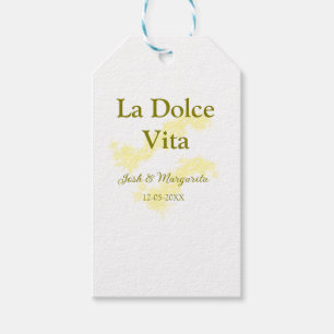 La Dolce Vita yellow wedding couple Name date glit Gift Tags