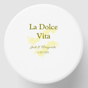 La Dolce Vita yellow wedding couple Name date glit Mini Candle Favors