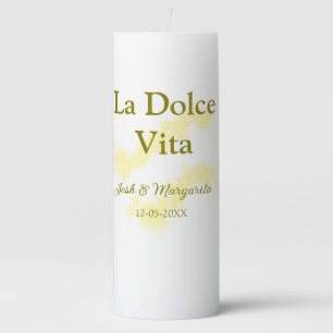 La Dolce Vita yellow wedding couple Name date glit Pillar Candle