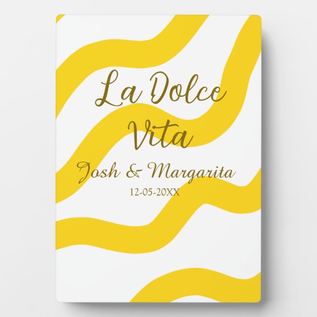 La Dolce Vita yellow wedding couple Name date glit Plaque (Front)
