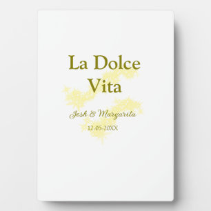 La Dolce Vita yellow wedding couple Name date glit Plaque