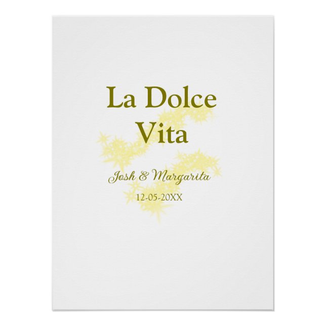 La Dolce Vita yellow wedding couple Name date glit Poster (Front)
