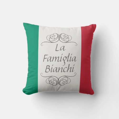 La Famiglia Italian Flag Family Name Throw Pillow