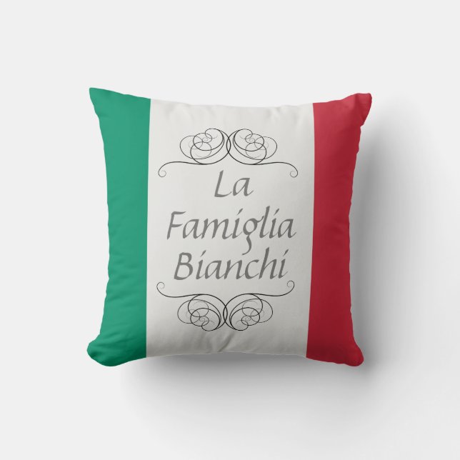 La Famiglia Italian Flag Family Name Throw Pillow (Front)