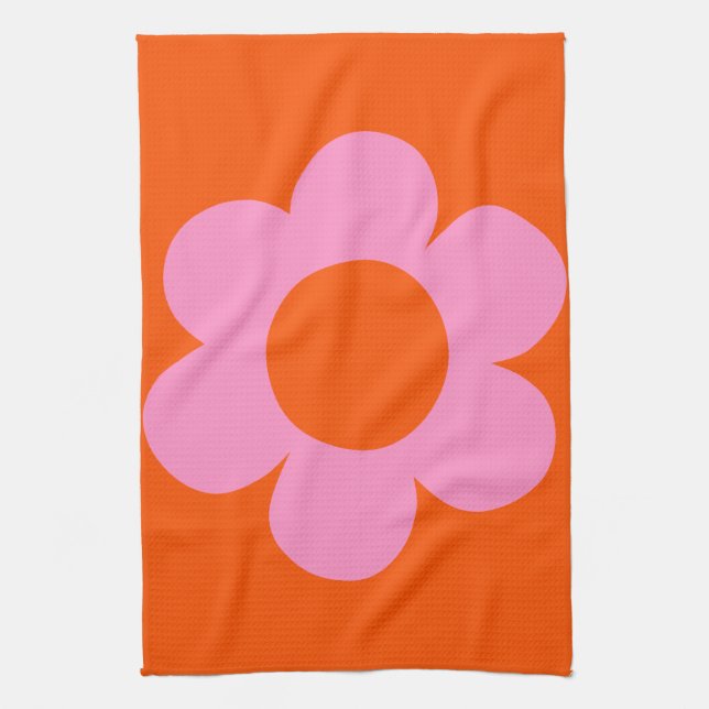 La Fleur 01 Retro Floral Orange Pink Preppy Flower Kitchen Towel (Vertical)