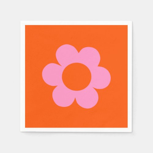 La Fleur 01 Retro Floral Orange Pink Preppy Flower Napkins