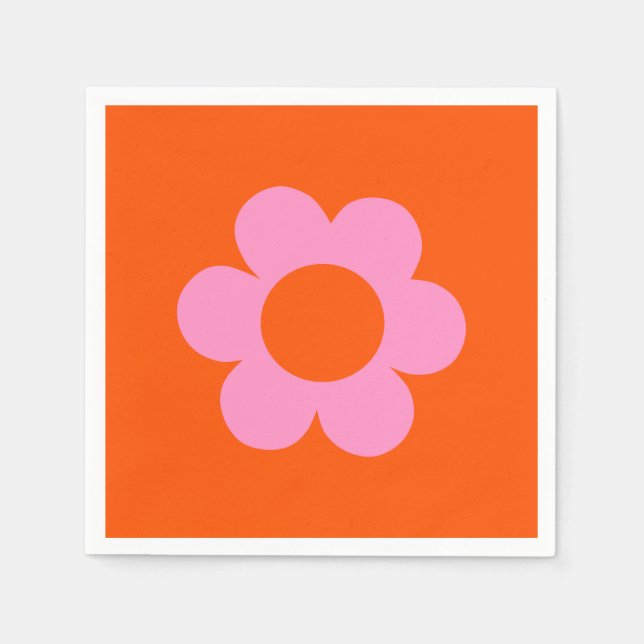 La Fleur 01 Retro Floral Orange Pink Preppy Flower Napkins (Front)