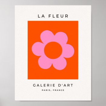 La Fleur 01 Retro Floral Orange Pink Preppy Flower Poster by dailyreginadesigns at Zazzle