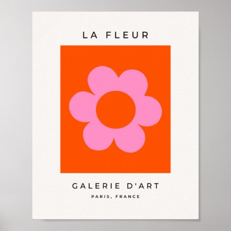 La Fleur 01 Retro Floral Orange Pink Preppy Flower Poster