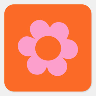 La Fleur 01 Retro Floral Orange Pink Preppy Flower Square Sticker