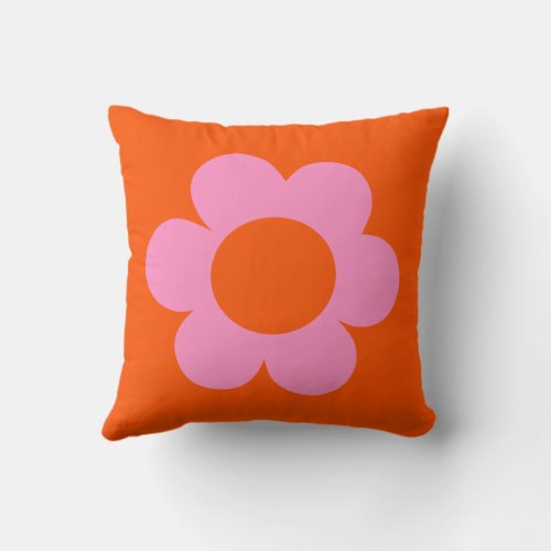 La Fleur 01 Retro Floral Orange Pink Preppy Flower Throw Pillow