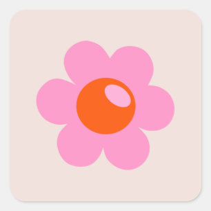 La Fleur 05 Abstract Flower Pink And Orange Floral Square Sticker