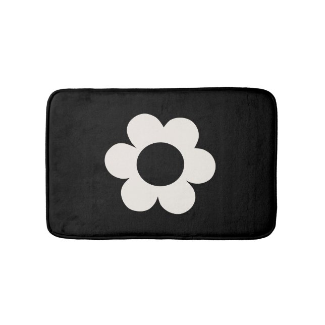 La Fleur 06 Retro Floral Black And White Flower Bath Mat (Front)