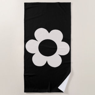 La Fleur 06 Retro Floral Black And White Flower Beach Towel