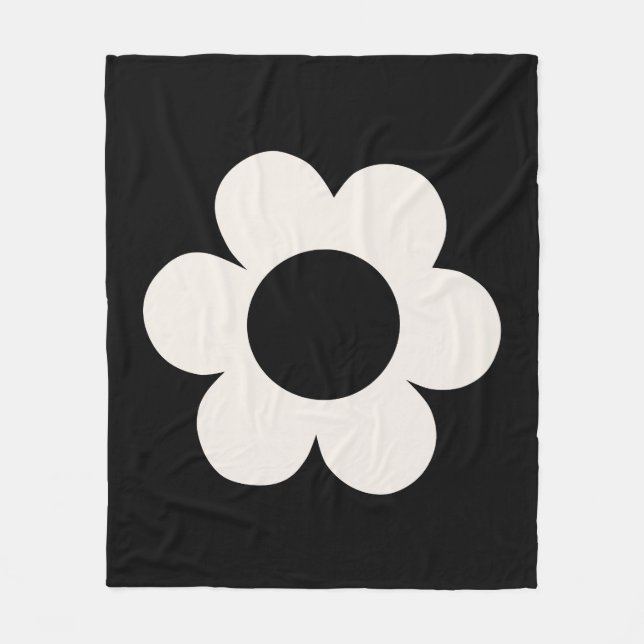 La Fleur 06 Retro Floral Black And White Flower Fleece Blanket (Front)