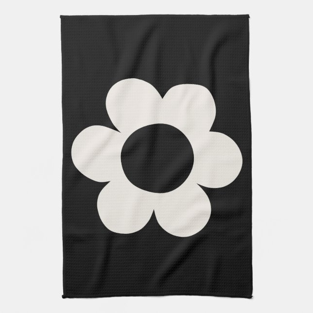 La Fleur 06 Retro Floral Black And White Flower Kitchen Towel (Vertical)