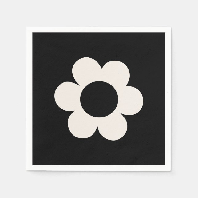 La Fleur 06 Retro Floral Black And White Flower Napkins (Front)