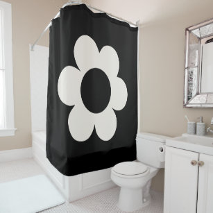 La Fleur 06 Retro Floral Black And White Flower Shower Curtain