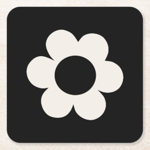 La Fleur 06 Retro Floral Black And White Flower Square Paper Coaster