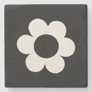 La Fleur 06 Retro Floral Black And White Flower Stone Coaster