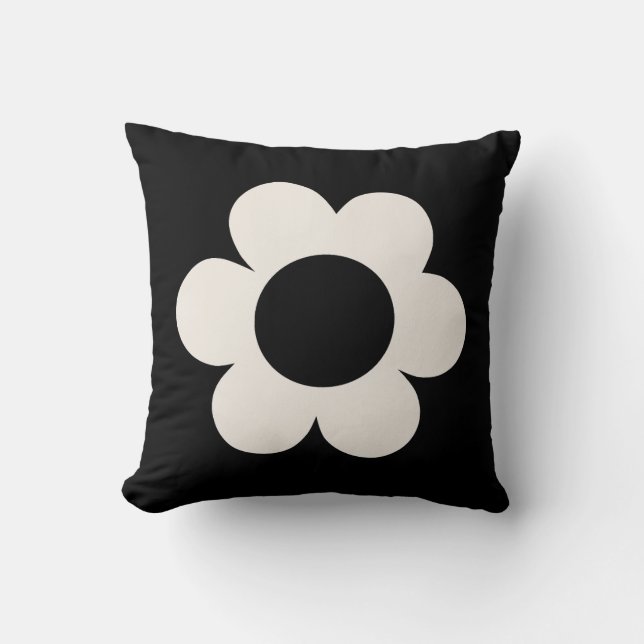 La Fleur 06 Retro Floral Black And White Flower Throw Pillow (Front)