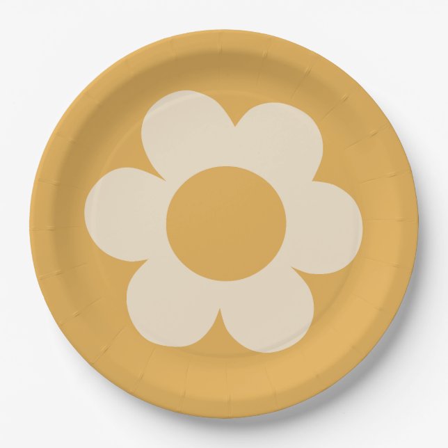 La Fleur 07 Retro Floral Yellow Flower Paper Plates (Front)