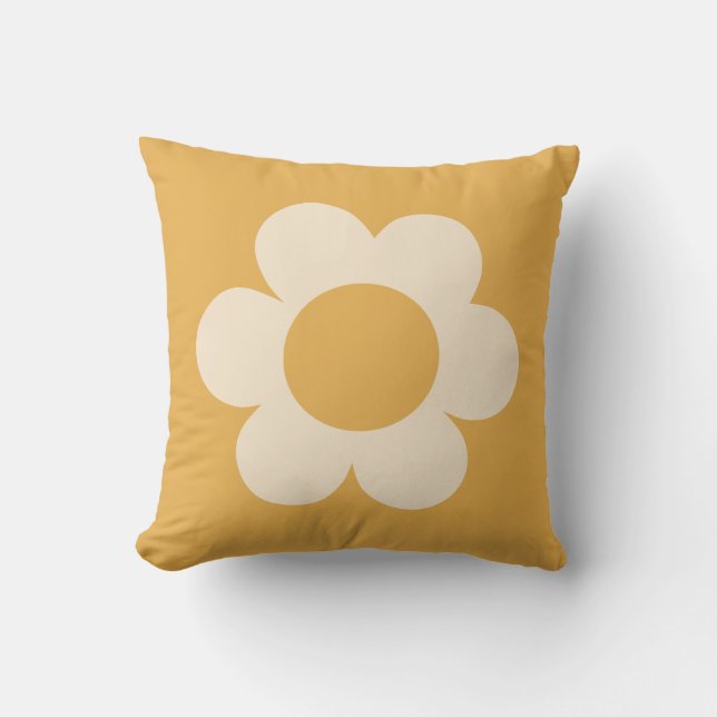 La Fleur 07 Retro Floral Yellow Flower Throw Pillow (Front)