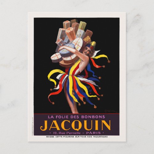 La Folie des Bonbons Jacquin Vintage Poster 1924 Postcard