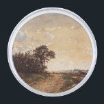La Forêt De Fontainebleau Aux Environs De Barbizon Silver Finish Lapel Pin<br><div class="desc">"La Forêt De Fontainebleau Aux Environs De Barbizon" by Félix Ziem captures the enchanting beauty of the Fontainebleau Forest near the famous village of Barbizon, known as a retreat for 19th-century landscape painters. The artwork showcases a lush woodland bathed in warm, golden light, with towering trees, dappled shadows, and a...</div>