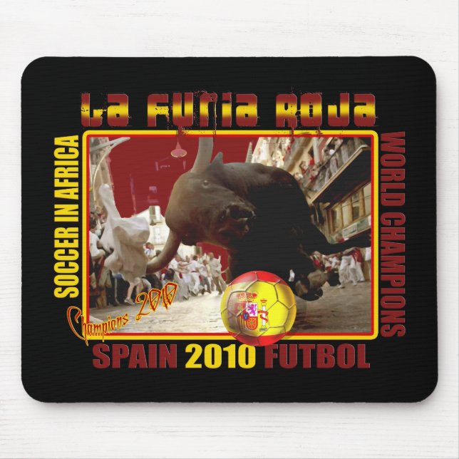 La Furia Roja Spanish Bull Soccer Futbol Mouse Pad (Front)