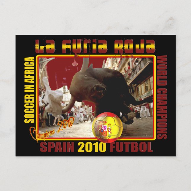 La Furia Roja Spanish Bull Soccer Futbol Postcard (Front)