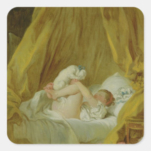 'La Gimblette', Girl with a Dog, c.1770 (oil on ca Square Sticker