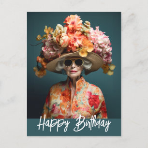 La Grande Dame Flower Hat Postcard