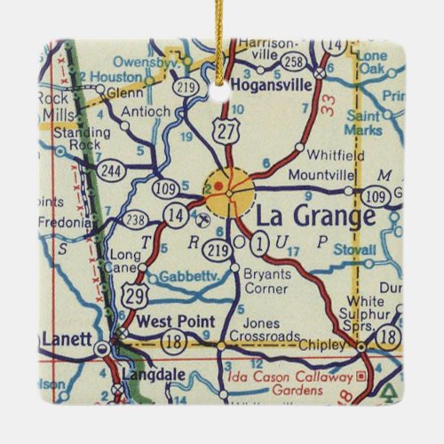 La Grange GA Vintage Map Ceramic Ornament